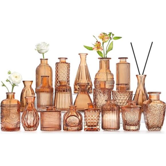 Amber Glass Bud Vases -Set of 20 for Flowers, Small Amber Bud Vases in Bulk for - Picture 1 of 7